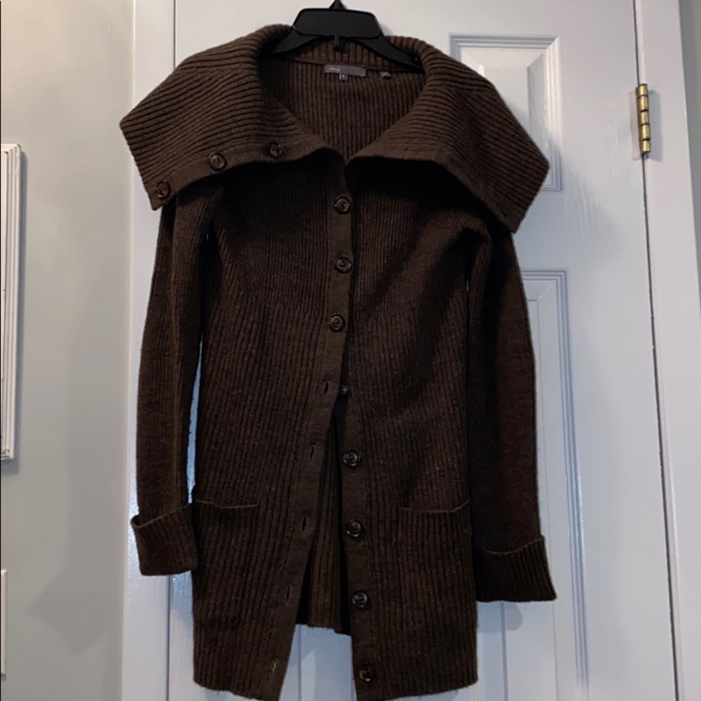 Vince long brown ribbed cardigan with pockets